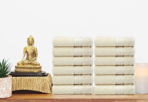 COTTON CRAFT Ultra Soft Washcloths -12 Pack- 12x12-100% Cotton Facecloths - Baby Wash Cloths - Absorbent Quick Dry Everyday Luxury Hotel Bathroom Kitchen Spa Gym Pool Camp Dorm - Easy Care - Ivory | Large 12x12 inch Ivory Wash Cloths - Plush 580 GSM Absor