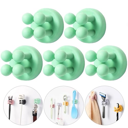 ZEZHOU 5Pcs Silicone Toothbrush Holders - Multi-Function Razor Holder Waterproof Self Adhesive Single Tooth Brush Hook Stick on Wall for Hanging Plug Bathroom Kitchen Living Room Office Must Have - color: Green, 5pack