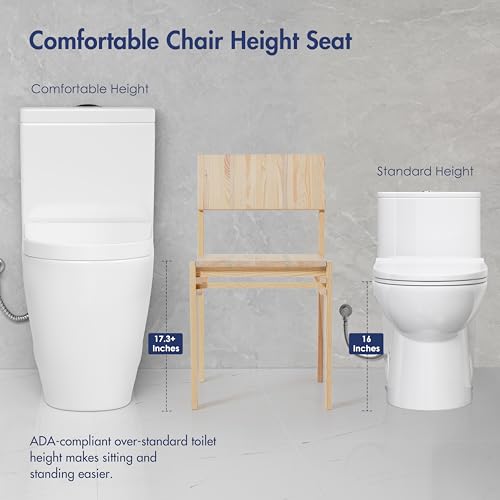 One Piece Toilet Elongated Dual Flush, 17.3" ADA Seat, White | ADA Compliant 17.3" chair height with soft close seat, Dual flush 1.1/1.6 GPF, Elongated toilet bowl, 12" rough-in, White - color: White 365Model