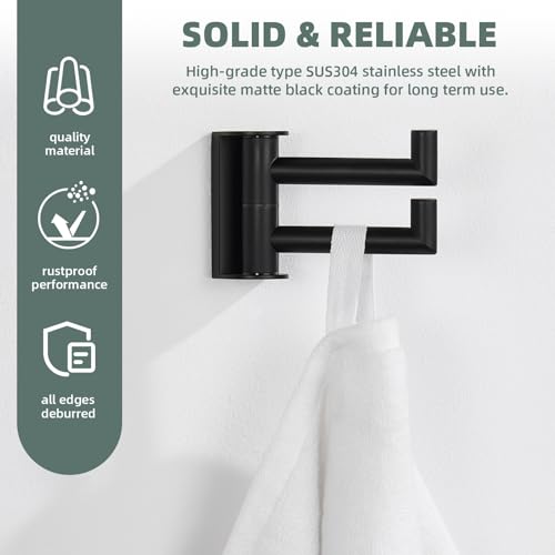 Angle Simple Swivel Towel Hook, Robe Coat Hook for Bathroom, Matte Black | Robust SUS304 Stainless Steel, Foldable 2 Arms, Compact & Functional, Kitchen Closet Hand Towel Holder, Screws Wall Mount - color: Matte Black, size: 1 Pack