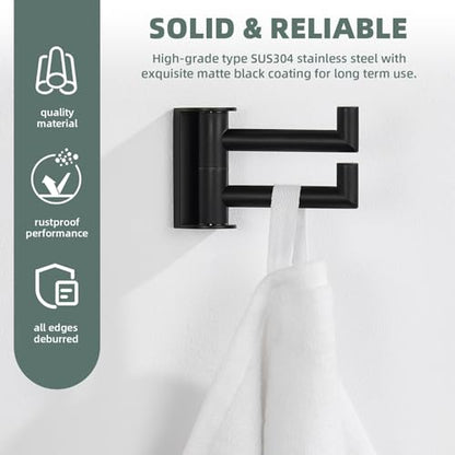 Angle Simple Swivel Towel Hook, Robe Coat Hook for Bathroom, Matte Black | Robust SUS304 Stainless Steel, Foldable 2 Arms, Compact & Functional, Kitchen Closet Hand Towel Holder, Screws Wall Mount - color: Matte Black, size: 1 Pack