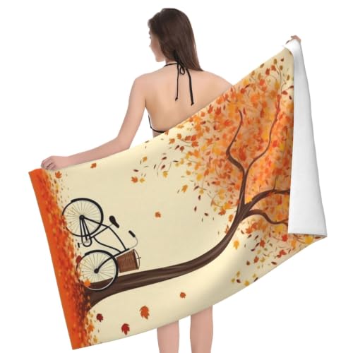 Tree Autumn Falling and Bicycle Bath Towel Super Absorbent Beach Towels Microfiber Bathroom Towel 32 x 52 Inch - color: Tree Autumn Falling and Bicycle