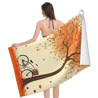 Tree Autumn Falling and Bicycle Bath Towel Super Absorbent Beach Towels Microfiber Bathroom Towel 32 x 52 Inch - color: Tree Autumn Falling and Bicycle
