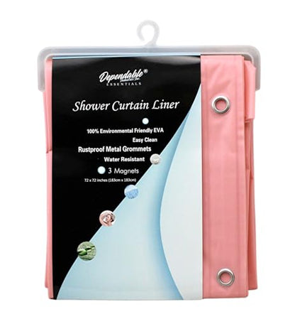 EVA Shower Curtain Liner - PVC Free Magnetized Bottom Odorless with Rustproof Grommets By Dependable Industries (Pink) - color: Pink