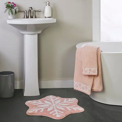 SKL Home Christmas/Winter Heather Snowflake Hand Towel Set-2pc, Blush Pink | 100% Cotton. 500 GSM. Plush & absorbent jacquard. Great for the bathroom, kitchen or bar & gifting. - color: Heather Snowflake (Blush), style: Hand Towel Set