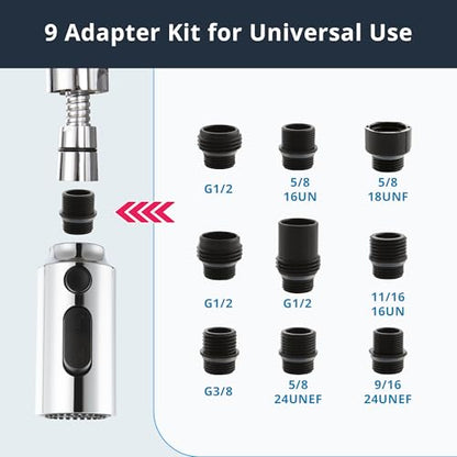 Pull Down Faucet Head Replacement Chrome, Pull Out Kitchen Faucet Spray Head Sprayer Sink Nozzle with 9 Faucet Adapter, American Standard for G1/2 Male Connector - color: Polished Chrome
