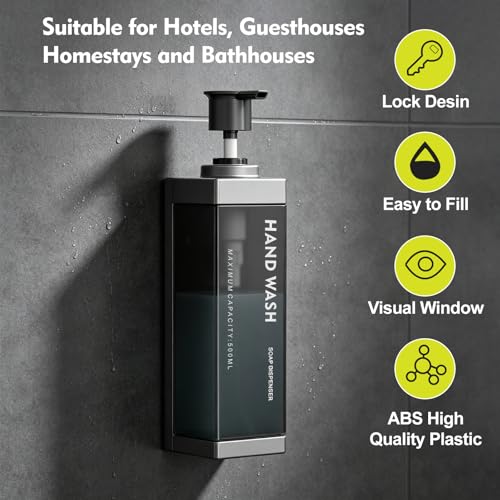 Wall Mounted Lockable Shampoo and Conditioner Dispenser | 17oz Large Pump Head No Drill Refillable ABS Plastic Bottle For Bathroom Shower Commercial Use Silver 1 Pack - color: Silver, size: 1