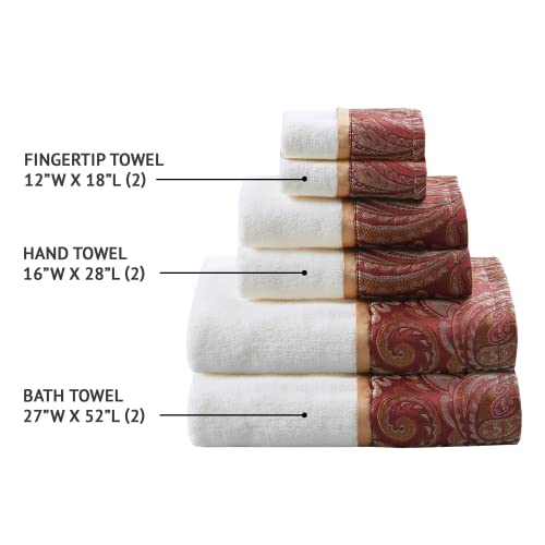 Madison Park Aubrey Cotton Bath Towel Set Jacquard, 6 Piece, Burgundy | Quick Dry, Plush Feel, Hotel Quality for Bathroom, Paisley Pattern, Absorbent, OEKO-TEX Certified - color: Burgundy