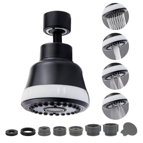 Faucet Aerator Faucet Sprayer Attachment, Kitchen Faucet Head Replacement with 4 Spray Modes, 360° Swivel Faucet Extender Anti-Splash Sink Sprayer Faucet Nozzle Head (Diamond, Black) - color: Black, style: Diamond