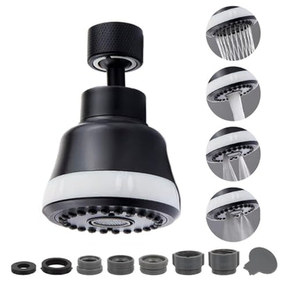 Faucet Aerator Faucet Sprayer Attachment, Kitchen Faucet Head Replacement with 4 Spray Modes, 360° Swivel Faucet Extender Anti-Splash Sink Sprayer Faucet Nozzle Head (Diamond, Black) - color: Black, style: Diamond