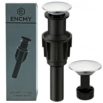 Bathroom Sink Drain Without Overflow- Chrome Pop up Drain for Bathroom Vanity Vessel Sink Drain Stopper - Anti-Clog Pop-up Plastic Drain with Hair Catcher Strainer - color: Chrome