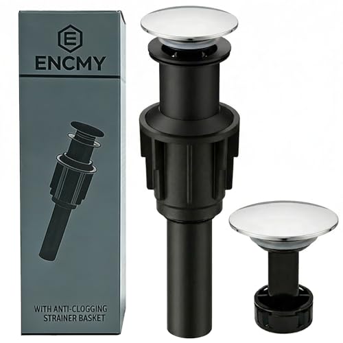 Bathroom Sink Drain Without Overflow- Chrome Pop up Drain for Bathroom Vanity Vessel Sink Drain Stopper - Anti-Clog Pop-up Plastic Drain with Hair Catcher Strainer - color: Chrome