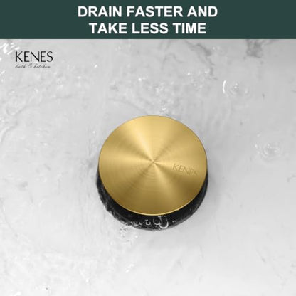 Pop Up Bathroom Sink Drain Without Overflow Brushed Gold Pop Up Drain | Bathroom Vanity Sink Drain Assembly, Built-in Anti-Clogging Strainer, Plastic Pop Up Drain for Bathroom Vanity Vessel Sink - color: Brushed Gold, size: Big Pop up Cap (Without Overflo
