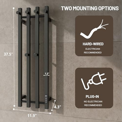 Paraheeter Towel Warmer, Towel Warmer Rack, Heated Towel Racks for Bathroom, Towel Heater, Towel Dryer, Wall Mounted, CSA Certified - size: 4bars-37.5"(L) x 11.9"(W)-VERTICAL