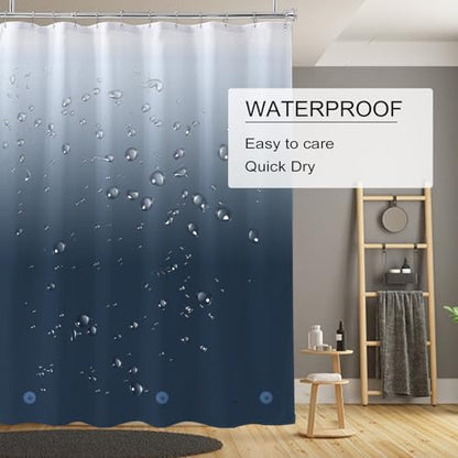 TIKABC Shower Curtain Liner, 4G PEVA Shower Liner, Plastic Waterproof Shower Curtains, with Grommet Holes and 3 Magnetic Weights(Gradient Dark Blue) - color: Gradient Dark Blue