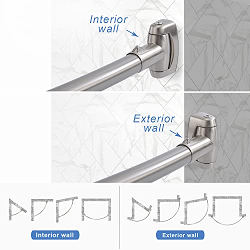 TOPROD Curved Shower Curtain Rod 48-72 Inches Adjustable Round Shower Rods | Brushed Nickel,Rounded Bowed,Stainless Steel,More Shower Space,Need to Drill,for Bathroom, Bathtub - color: Brushed Nickel