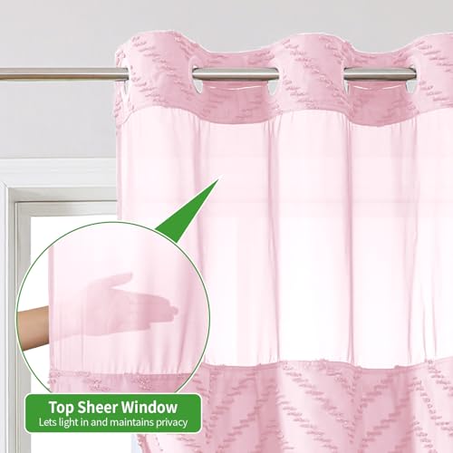 eachope No Hook Boho Farmhouse Shower Curtain with Snap-in Fabric Liner set-71Wx74H(72H),Pink Tufted Chevron Striped Hotel Grade Cloth Shower Curtains for Bathroom with Window,Water Repellent - color: Pink, size: 71"W x 74"L (Pack of 1)