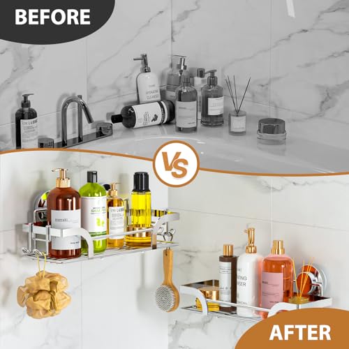 Shower Caddy Suction Cup 2 Pack, Shower Shelf for Inside, Silver | Heavy Duty Bathroom Organizers, No Drill Shower Storage, Rustproof Metal Shower Basket, Shampoo Holder, Wall Shower Caddies - color: 2 X Silver
