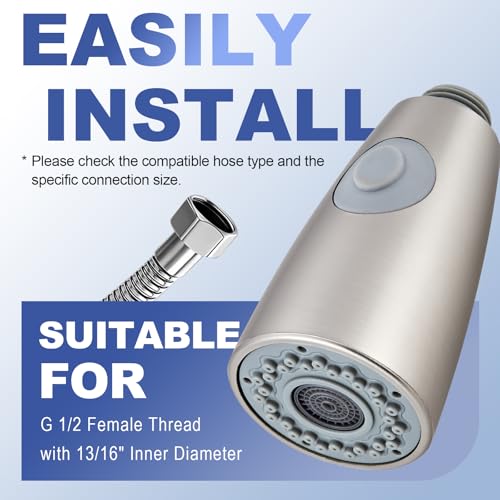 Pull Down Kitchen Faucet Sprayer Head Replacement, G1/2 (13/16" Male Thread) Pull Out Sink Spray Nozzle, 2-Mode Stream & Spray Tap Hose Spout Only, Brushed Nickel - color: Dual Switch Spray Head - Brushed Nickel