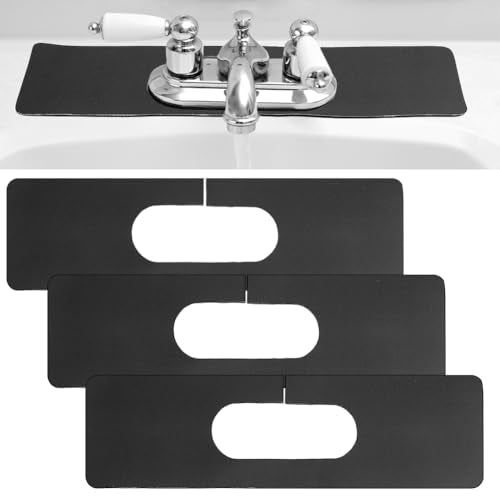 AHANDMAKER 3Pcs Faucet Mat Sink Splash Guard Black Rectangle Splash Pad with Oval Hole for Kitchen Bathroom Sink Backsplash Water Catcher Behind Faucet