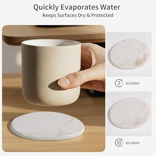 Diatomaceous Earth Coasters Set of 4，Super Absorbent Quick-Dry Heat-Resistant Drink and coffee Coasters, Modern Stone Irregular Design for Kitchen Counter and Coffee Table (White Coaster) - color: White Coaster