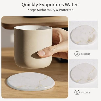 Diatomaceous Earth Coasters Set of 4，Super Absorbent Quick-Dry Heat-Resistant Drink and coffee Coasters, Modern Stone Irregular Design for Kitchen Counter and Coffee Table (White Coaster) - color: White Coaster