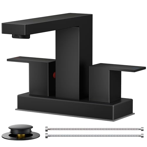 FORIOUS 4 Inch Centerset Bathroom Faucet Black, Square Black Faucet 4 in | Matte Black Centerset Bathroom Sink Faucet 2 Hole, 4 Inch Bathroom Sink Faucet 2 Handle with Drain and Water Saving Aerator - color: Matte Black, style: Classic