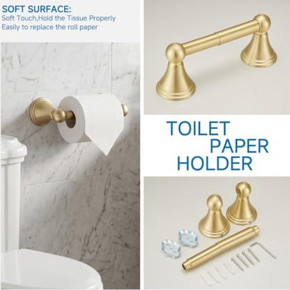 4-Piece Bathroom Hardware Accessories Kit, Zynuhmo Brushed Gold Towel Bar Set Wall Mounted with 20'' Towel Bar, Towel Ring & Toilet Paper Holder, Robe Hook Set Fixtures for Modern Farmhouse Bathroom - color: Brushed Gold