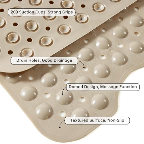 Bathtub Mats for Shower Tub Non-Slip Bath Mat 39 x 16 Inch Extra Long Shower Mat, Bath Tub Mat for Bathroom with Machine Washable, BPA Free for Kids (Brown) - color: Brown