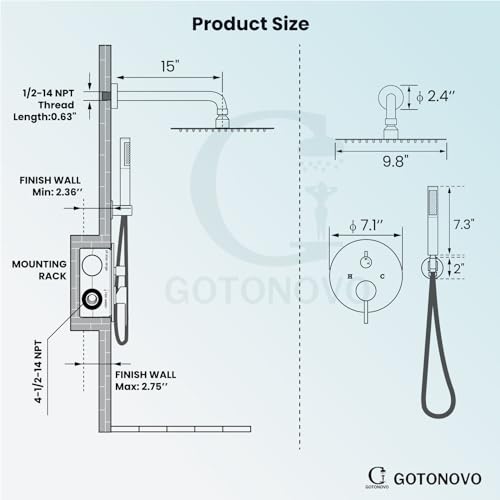 gotonovo Shower Faucet Set with Rough-in Valve Trim Kit,Brushed Gold | 10 Inch Round Rain Showerhead with Handheld Spray,Bathroom Wall Mount Shower System Complete Combo,2-in-1 Diverter,All Metal - color: Gold