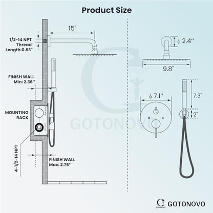 gotonovo Shower Faucet Set with Rough-in Valve Trim Kit,Polish Chrome | 10 Inch Round Rain Showerhead with Handheld Spray,Bathroom Wall Mount Shower System Complete Combo,2-in-1 Diverter,All Metal - color: Chrome