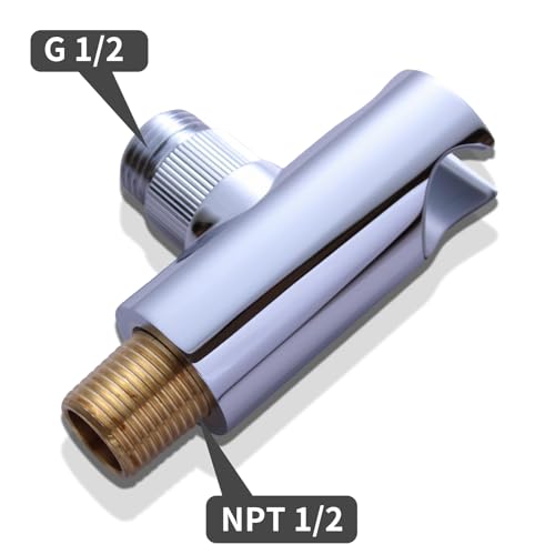 Bathroom Brass Round Wall Mount Water Supply Elbows with On/Off Flow Control Bracket Handheld Shower Head Holder, Chrome - color: Chrome