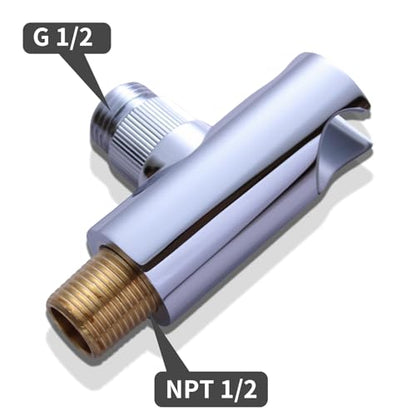 Bathroom Brass Round Wall Mount Water Supply Elbows with On/Off Flow Control Bracket Handheld Shower Head Holder, Chrome - color: Chrome