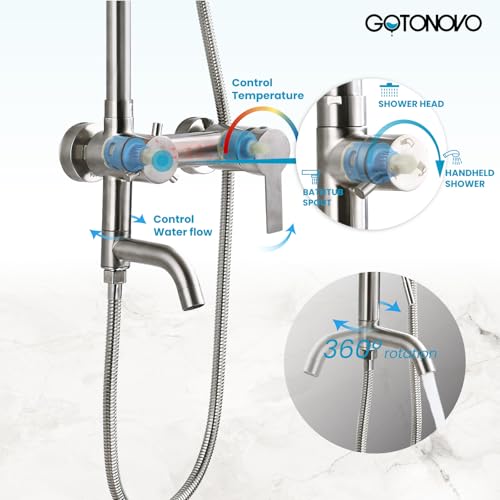 gotonovo Outdoor Shower Kit SUS304 Stainless Steel Brushed Nickel | Outside Shower Fixtures,8’’ Rain Head with Handheld Sprayer,Swivel Tub Spout,Indoor/Outdoor,Poolside,Backyard,Garden,Beach - color: Nickel