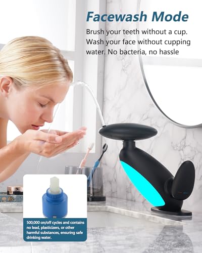 Pull Out LED Bathroom Faucet, 4 Modes Single Handle Waterfall Bathroom Sink Faucet, 3 Colors Light Changing Stainless Steel Bath Faucets, 360° Rotating LED Faucets 1 Hole, 1 Pack, Matte Black - color: Matte Black