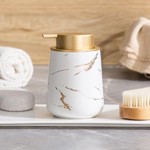 Enra Hand Foaming Gold Soap Dispenser,12 oz Ceramic Foam Soap Dispenser for Bathroom Countertop Kitchen Dispenser for Dish Soap with Easy-to-Press (Gold Foam Type2)