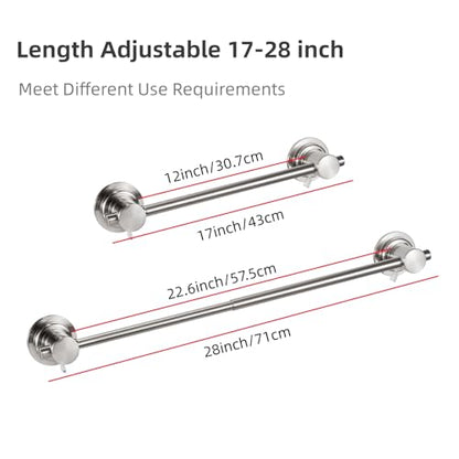 JiePai 17-28 Inch Extendable Suction Cup Towel Bar, Brushed Nickel | Adjustable,No Drill Removable Vacuum Towel Rail,Heavy Duty Wall Mount ,For Smooth Surfaces,for Bathroom & Kitchen - color: Brushed Nicke