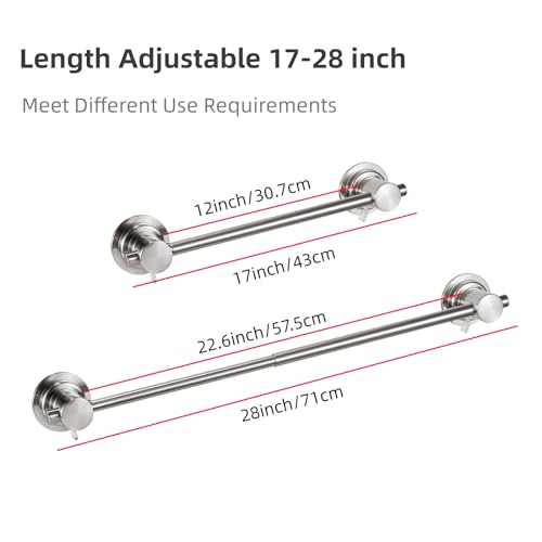 JiePai 17-28 Inch Extendable Suction Cup Towel Bar, Brushed Nickel | Adjustable,No Drill Removable Vacuum Towel Rail,Heavy Duty Wall Mount ,For Smooth Surfaces,for Bathroom & Kitchen - color: Brushed Nicke