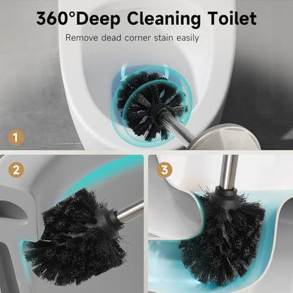 Stain Nickel Toilet Brush and Holder，Extra Long Handled Toilet Brush for Bathroom，Stainless Steel Heavy Duty Toilet Bowl Brush,Deep Cleaning Modern Toilet Cleaner Brush -Space Saving, Covered Brush - color: Stain Nickel