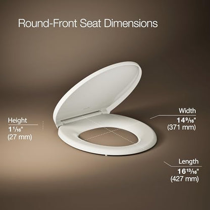 KOHLER 27332-96 Glissade Quiet Close Round Toilet Seat with ReadyLatch Hinge, Soft Close Lid, Compatible with Round Standard Toilets, Biscuit - color: Biscuit, size: Round