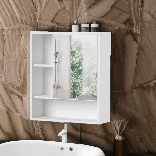 ChooChoo Bathroom Wall Mirror Cabinet, Medicine Cabinet with Storage Shelf | Over The Toilet Storage Cabinet, Adjustable Shelf, 6.3 x 21.6 x 24 Inches, White - color: White