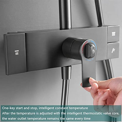 Shower Faucet Set Thermostatic System Wall Mounted Rain Combo Single Handle Tub and Trim Kit 9 Inches Rainfall Head with Waterfall Spout, Handheld Sprayer,Black (Gun Grey) - color: Gun Grey