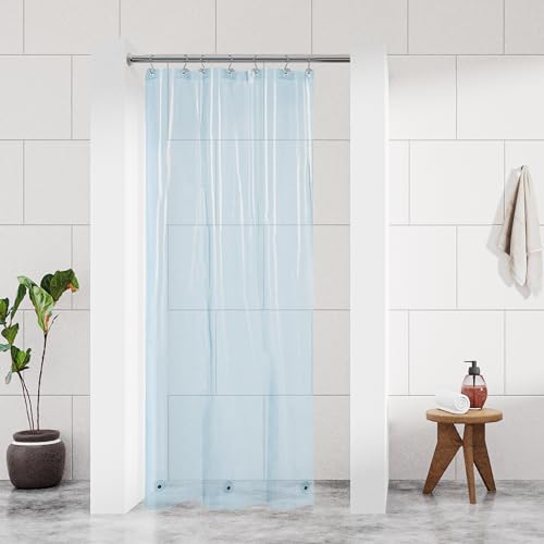 Barossa Design Clear Blue Stall Shower Curtain Liner with 3 Magnets, 36x72 | Waterproof PEVA, PVC Free, Metal Grommets, Lightweight Plastic Shower Liner 36 x 72 Inches for Narrow Small Bathroom Stall - color: Clear Blue, size: 36"W x 72"L (Pack of 1)