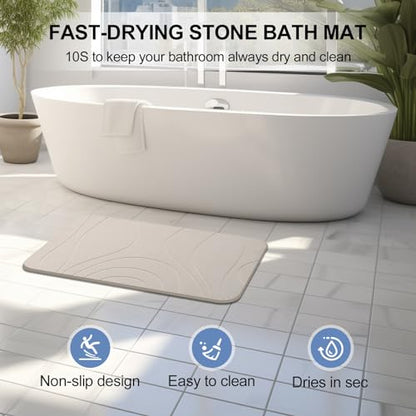Stone Bath Mat, 2 Pack Diatomaceous Earth Shower Mat, Non-Slip Super Absorbent Quick Drying Bathroom Floor Mat, 24x15, Greyish White - color: Greyish White