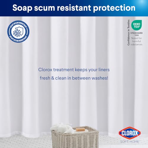 Clorox 2-in-1 Bathroom Shower Curtain Liner, Durable Fabric, Weighted Magnets for Bath Water Control, Washable Premium Quality, Extra Long, Modern - 72" x 78" White - color: White - Extra Long