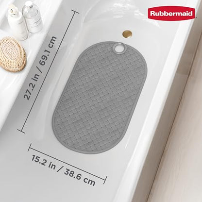 Rubbermaid INSTAMAT Bath Tub Shower Mat, Non-Slip Tub Mat with Suction Cups, Bath Mat Hangs on Showerhead for Quick Dry, 27.2 x 15.2 Inch, BPA-Free, Easy to Clean, for Inside Tub or Shower, Grey - color: Grey