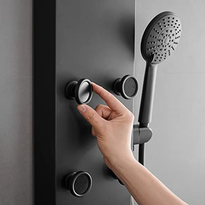 Rainfall Shower Panel Shower Tower System Adjustable Shower Head Round,Stainless Steel with 6 Body Jets Massage, 3 IN 1 Bathroom Shower Wall Mount, Black - color: Black
