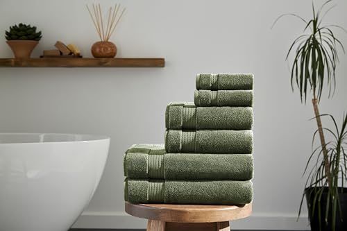 Ozdilek 6-Piece Bath Towel Set, 2 Bath, 2 Hand, 2 Wash, 100% Cotton Turkish Towels, 2 Bath Towels (30x60/550 GSM), 2 Hand Towels (16x30/575 GSM), 2 Washcloths (13x13/600 GSM) (Fern Green) - color: Fern Green