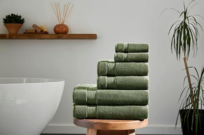 Ozdilek 6-Piece Bath Towel Set, 2 Bath, 2 Hand, 2 Wash, 100% Cotton Turkish Towels, 2 Bath Towels (30x60/550 GSM), 2 Hand Towels (16x30/575 GSM), 2 Washcloths (13x13/600 GSM) (Fern Green) - color: Fern Green