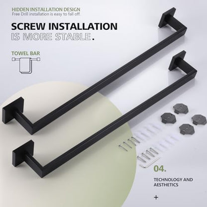 KOKOSIRI 24-Inch Single Towel Bar, Bathroom Kitchen Towel Holder, Wall Mounted SUS304 Stainless Steel Towel Rack 2 Pack, Matte Black, B4003BK-L24-P2 - color: Matte Black, size: 24-Inch (2 Pack)